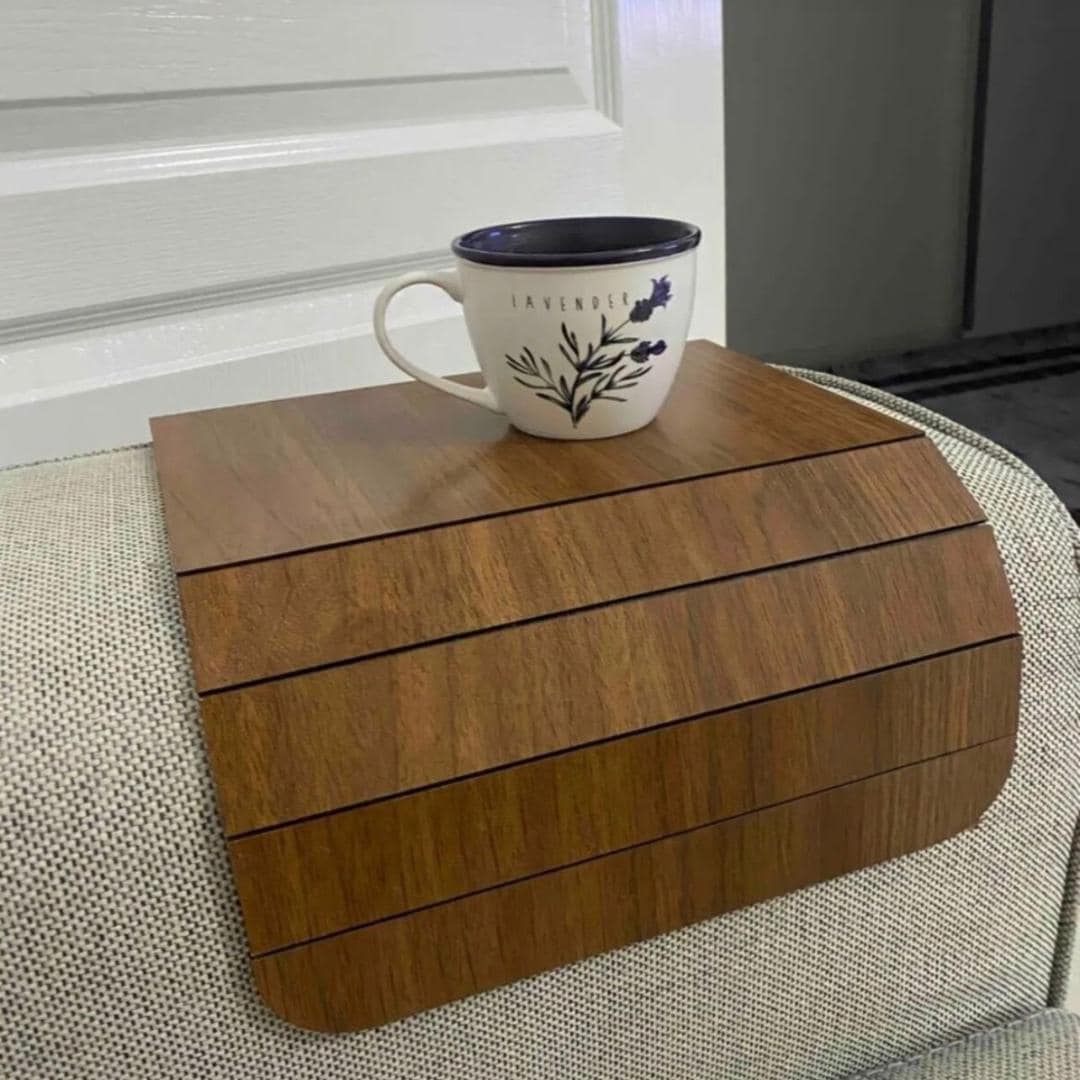 Foldable Sofa Arm Tray for Couch Wooden Non-Slip Flexible Side Tray Coaster for Drinks Snacks Cups Holder