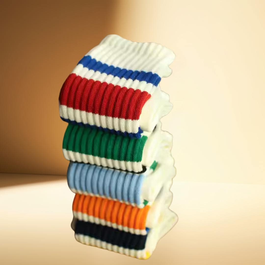 Retro Stripe Socks – Vintage Crew Socks for Women & Men – Unisex Cozy Fall Style – gift socks for him or her – funky colorful socks unisex