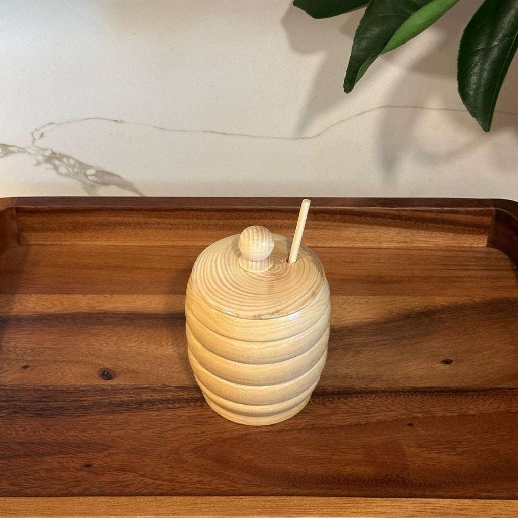 Honey Pot Jar with Honey Dipper Spoon / Rustic & Unique Wedding Gift, Christmas Gift, Organic Wood Honey Pot, Wood Honey Pot, Honey Pot