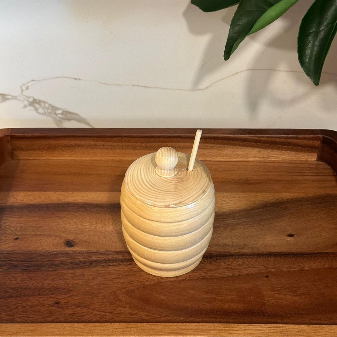 Honey Pot Jar with Honey Dipper Spoon / Rustic & Unique Wedding Gift, Christmas Gift, Organic Wood Honey Pot, Wood Honey Pot, Honey Pot