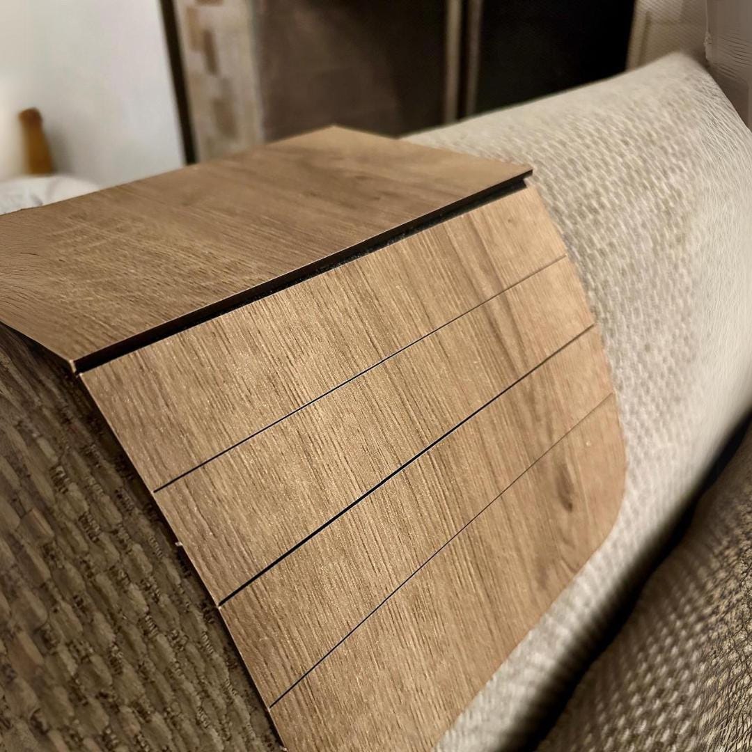 Foldable Sofa Arm Tray for Couch Wooden Non-Slip Flexible Side Tray Coaster for Drinks Snacks Cups Holder