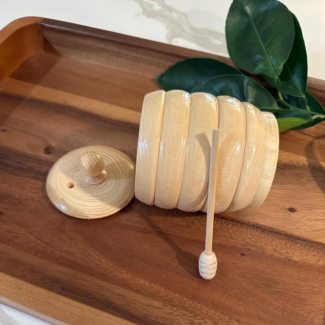 Honey Pot Jar with Honey Dipper Spoon / Rustic & Unique Wedding Gift, Christmas Gift, Organic Wood Honey Pot, Wood Honey Pot, Honey Pot