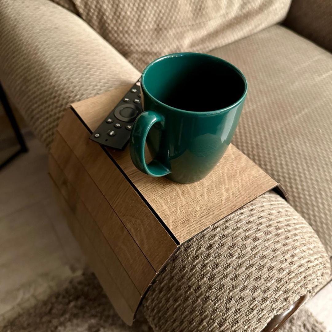Foldable Sofa Arm Tray for Couch Wooden Non-Slip Flexible Side Tray Coaster for Drinks Snacks Cups Holder
