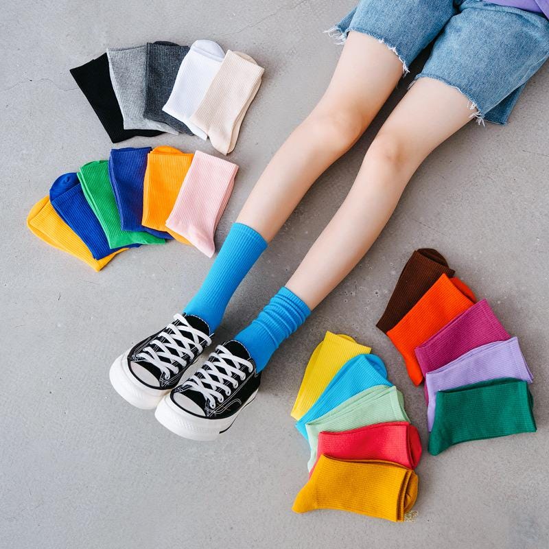 5-Pack/10-Pack Colorful Cotton Crew Socks Womens Socks,Solid Color Crew Socks Colorful Lightweight Cotton Athletic Socks Men Socks Gym Socks